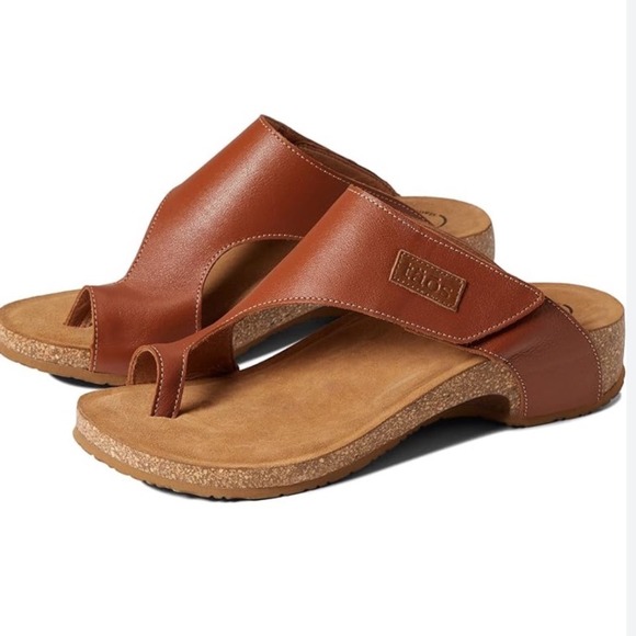 Taos Shoes - Taos Trulie Leather Slide Brown Toe Loop Cork Wedge Sandals Women's Size 9-9.5
